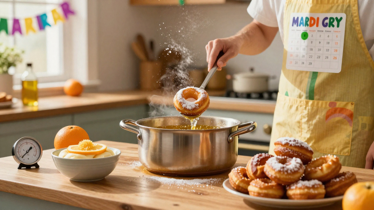 Pessoa a retirar uma rosquinha quente e polvilhada com açúcar de panela na cozinha.